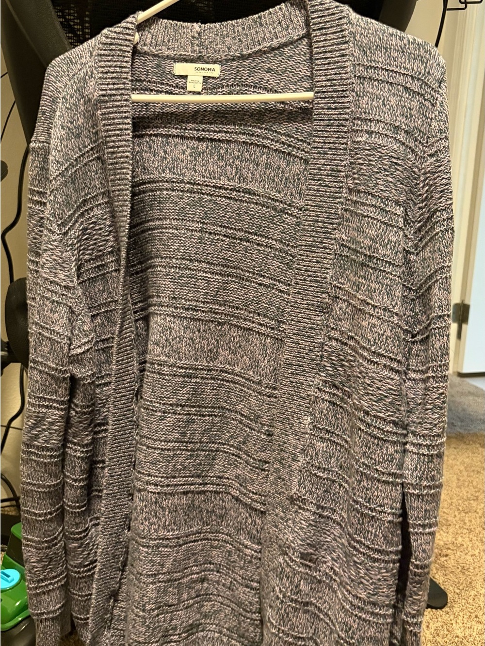 Sonoma Open-Front Heather Gray Knit Cardigan